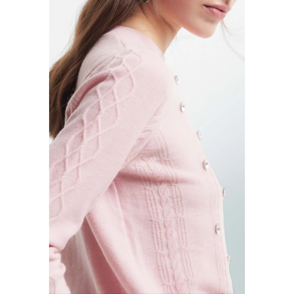Kocca Rhinestone Kabel Gebreide Wol Jumper Pink Dames
