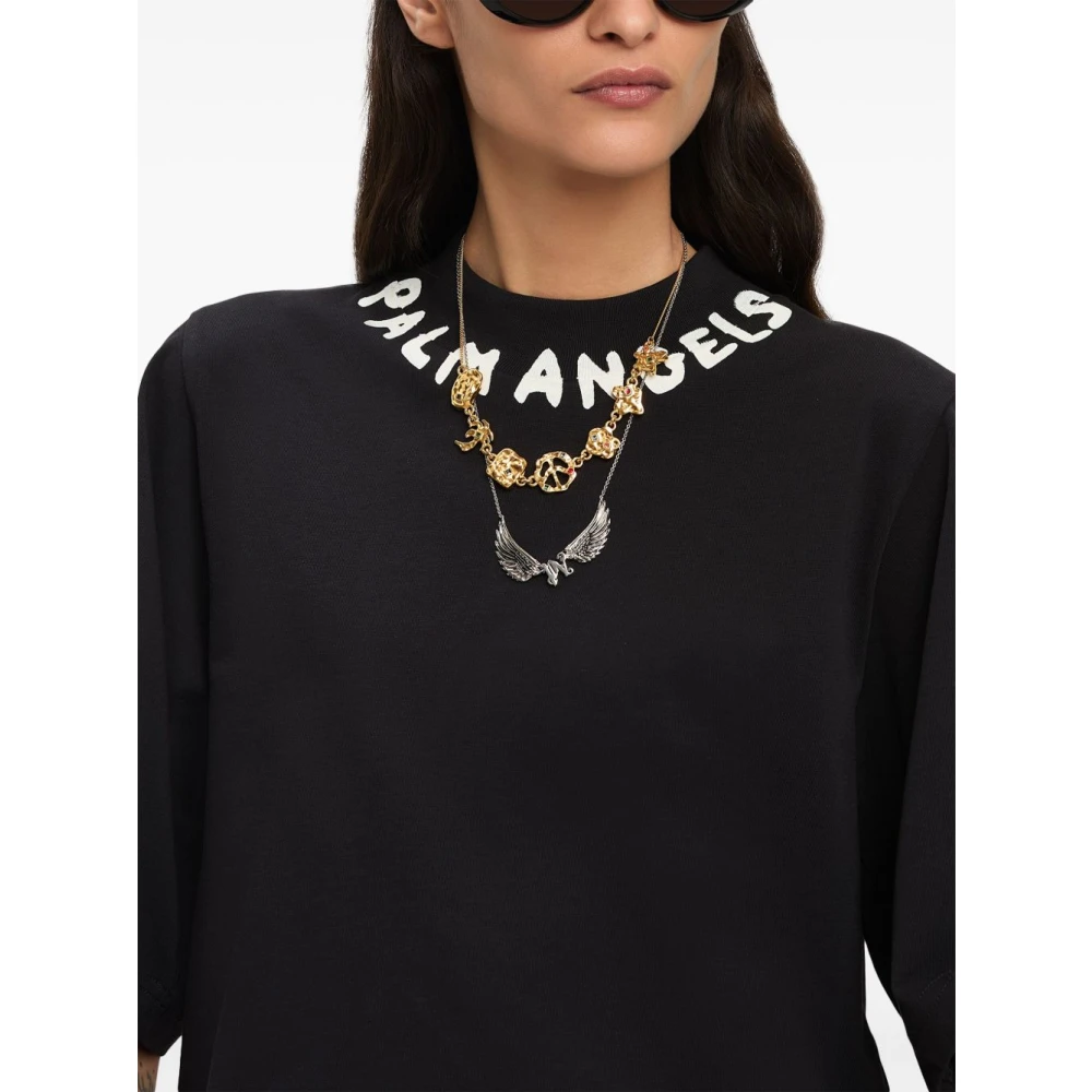 Palm Angels Zwart Logo Print Crew Neck T-shirt Black Dames
