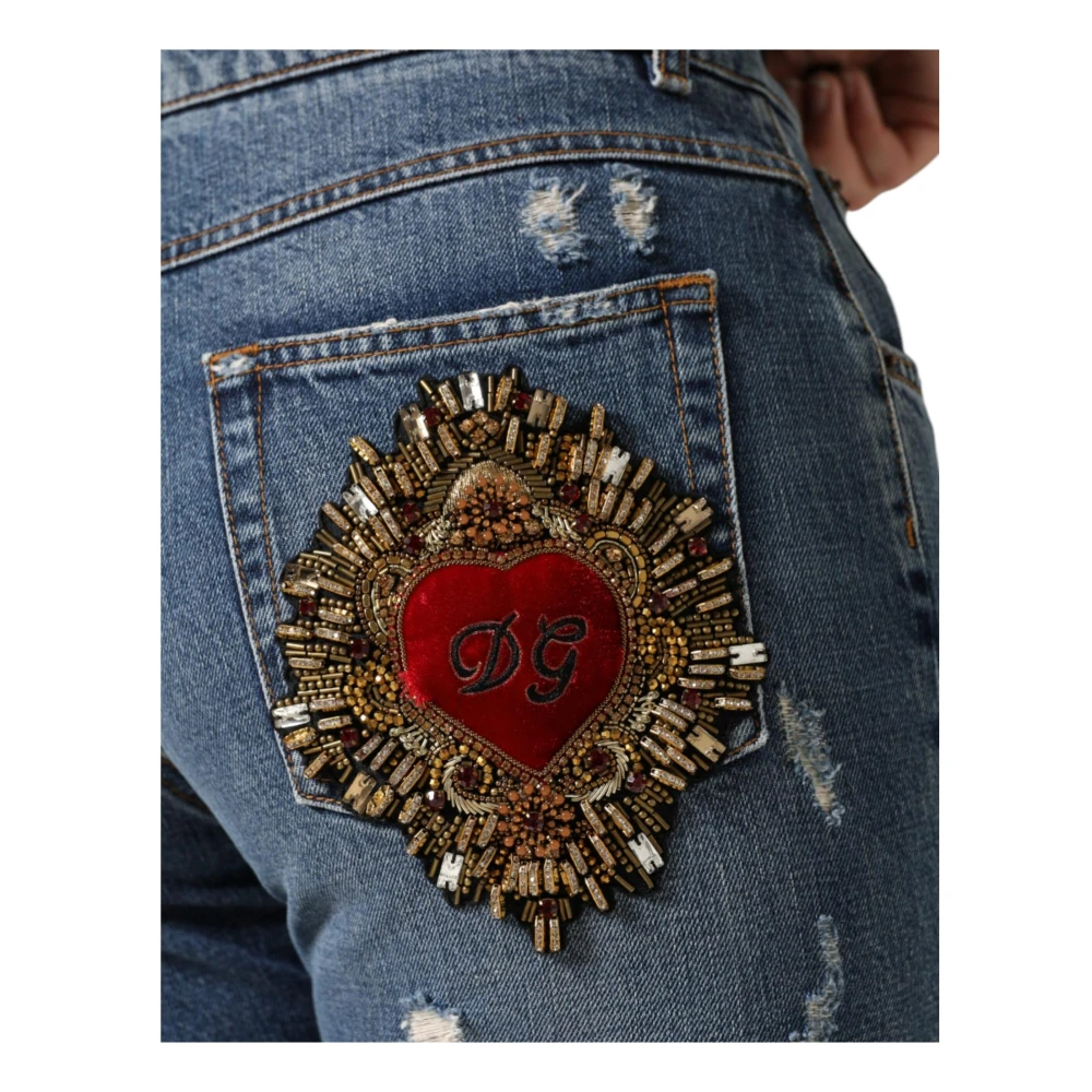 Dolce & Gabbana Versleten Boyfriend Denim Jeans Rits Sluiting Blue Dames