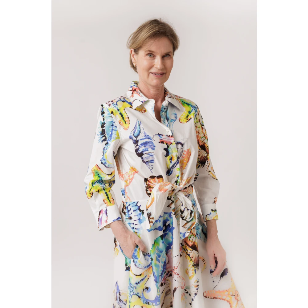 Sara Roka Maxi Jurk met Schelpenprint en Strikdetail Multicolor Dames