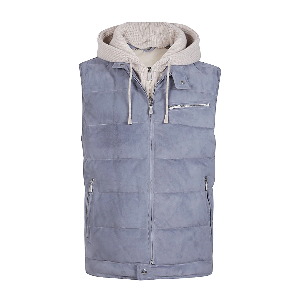Eleventy Biker Suede en Cashmere Gilet Blue Heren