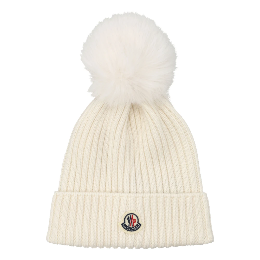 Moncler Vit Pom-Pom Beanie Mössa White, Flicka