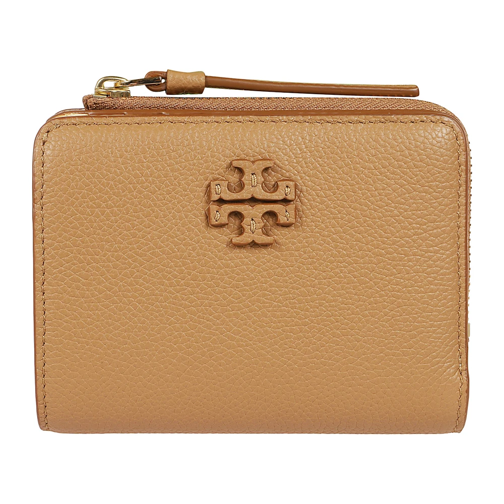 TORY BURCH Zwarte leren portemonnee met drukknoop Brown Dames