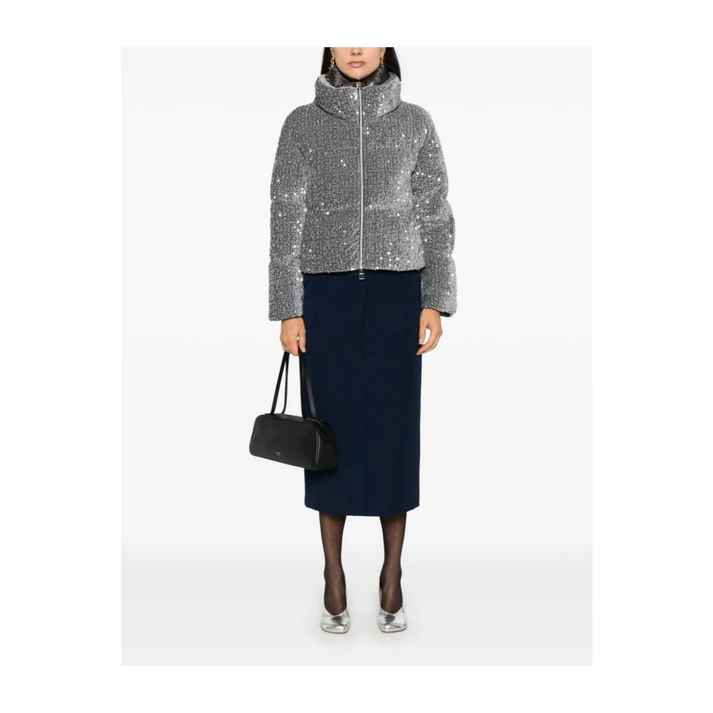 Herno Grijze Pailletten Donsjas met Gewatteerd Ontwerp Gray Dames