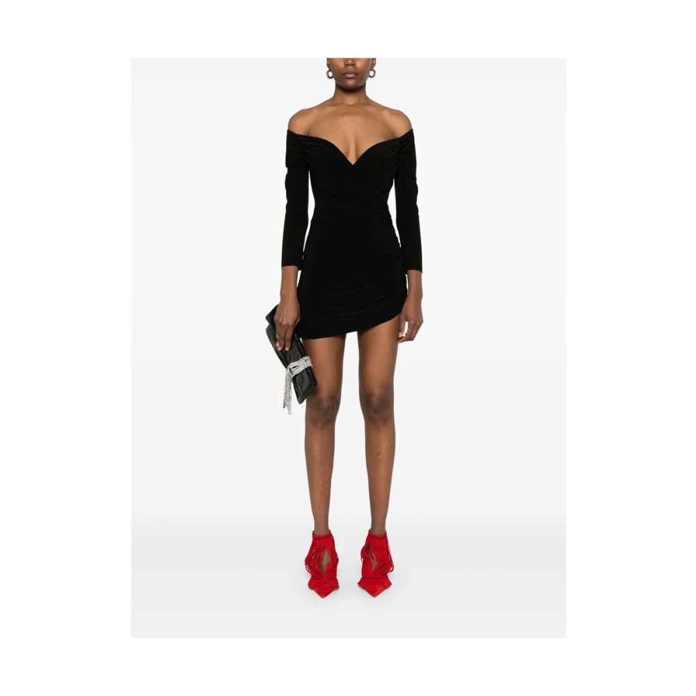 Norma Kamali Zwarte Gedrapeerde Off-Shoulder Jurk Black Dames