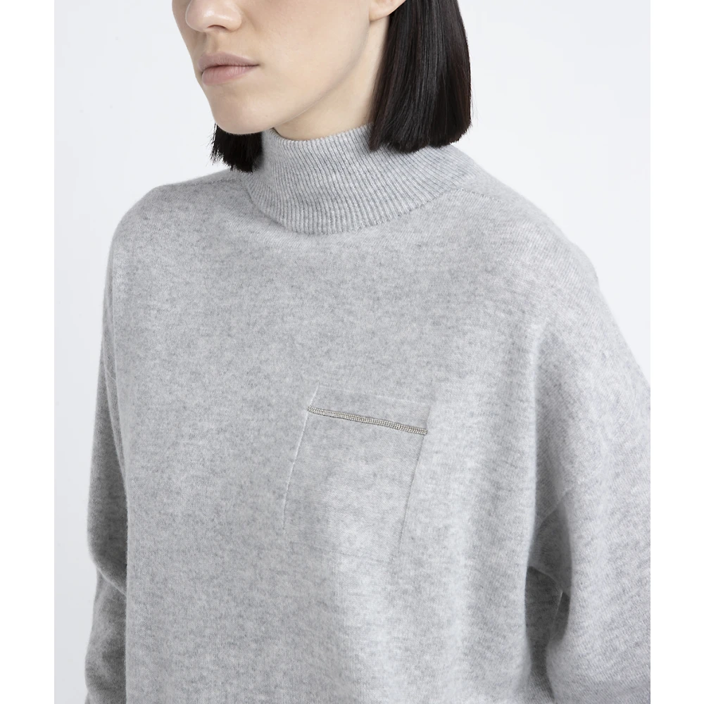 PESERICO Hoge hals trui in kasjmier en Lurex Gray Dames