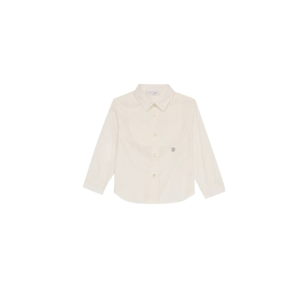 Roberto Cavalli , Kids Shirts, Male, Beige, 9 M | 74 Cm, Monogram Long Sleeve Cotton Shirt