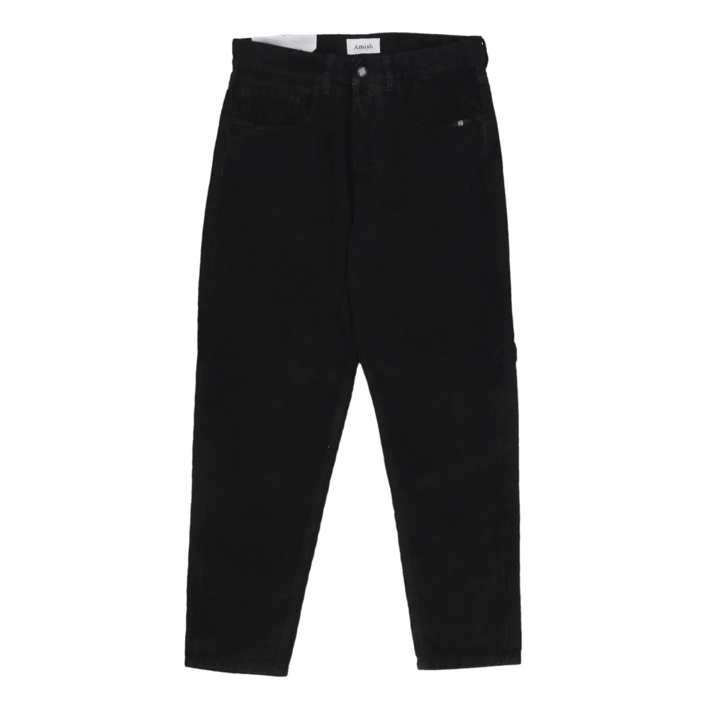 Amish Fluwelen Zwarte Broek met Logo Sluiting Black Heren