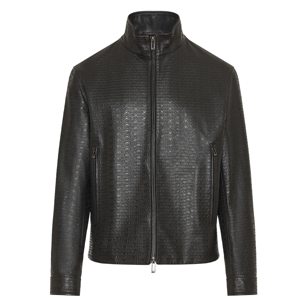 Emporio Armani Klassieke Leren Jas met Ritssluiting Black Heren