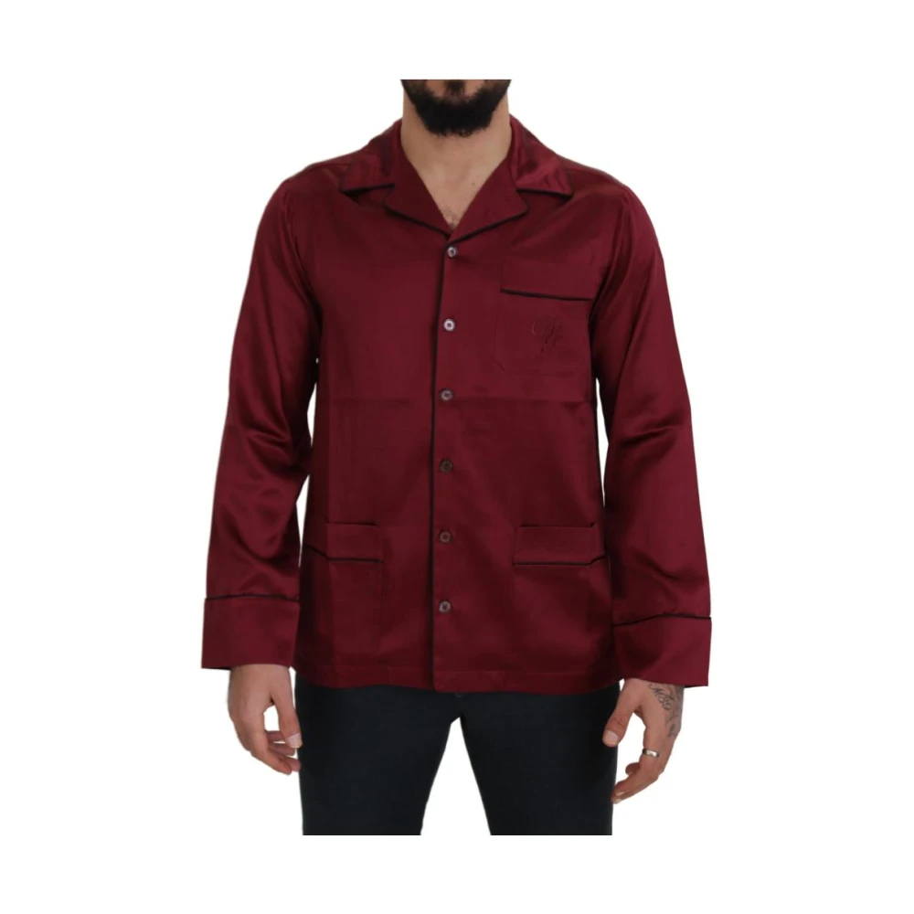 Dolce & Gabbana Men's Red Silk Nightshirt With Front Button Closure