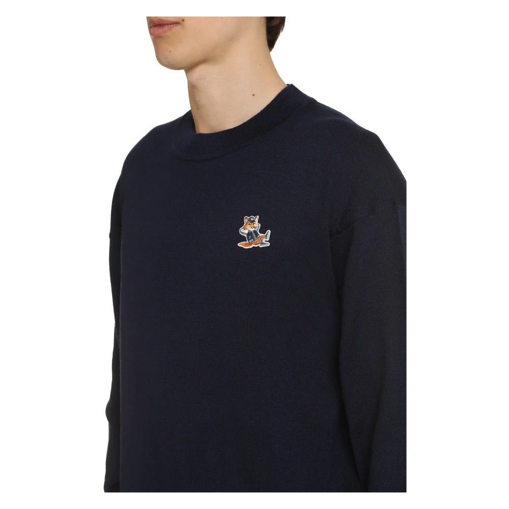 Maison Kitsuné Wollen Trui met Vos Patch Blue Heren