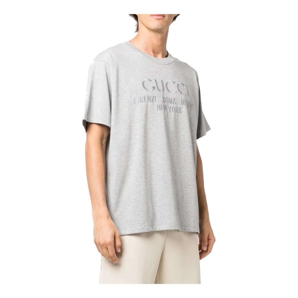 Gucci Grijze Katoenen T-shirt met Geborduurd Logo Gray Heren