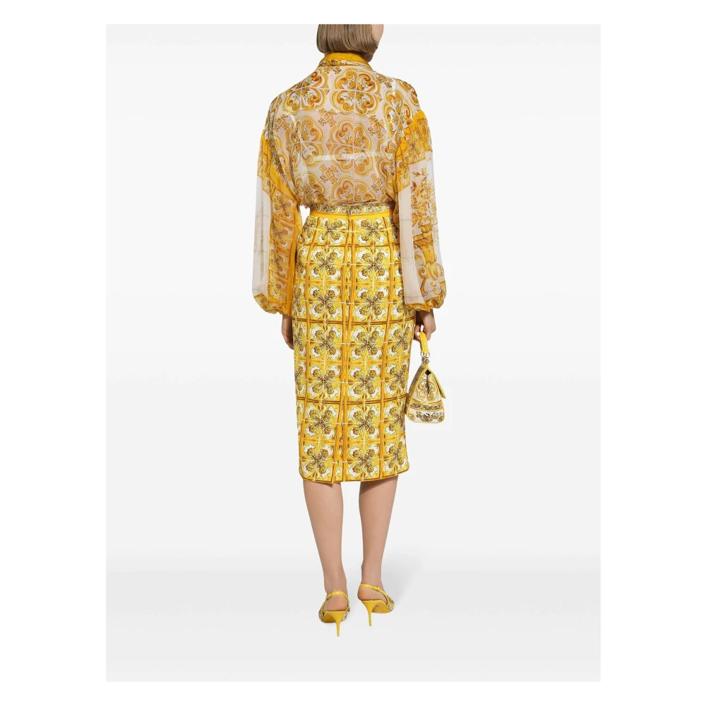 Dolce & Gabbana Majolica Print Zijden Midi Rok Multicolor Dames