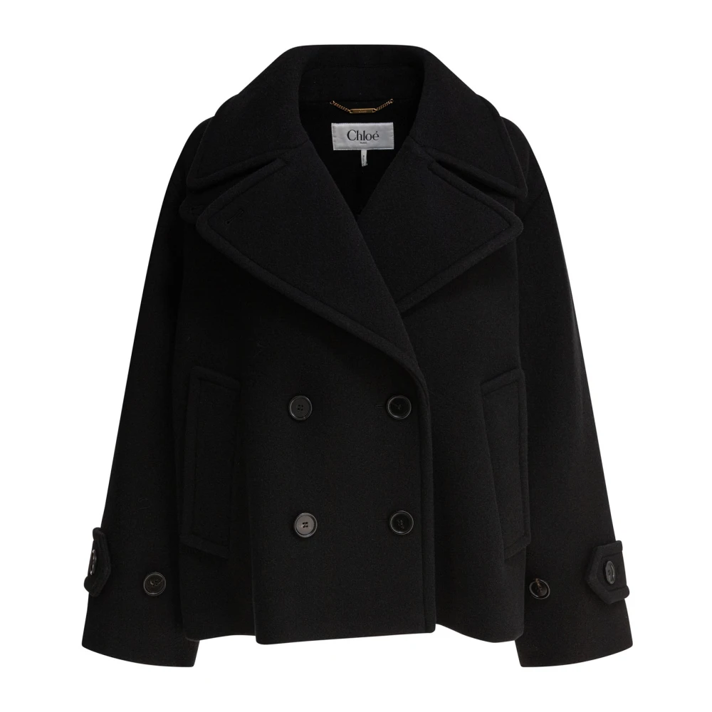 Chloé Black Wool Coat Modern Elegance - Female - Double-Breasted Coats - Xs - Coats
