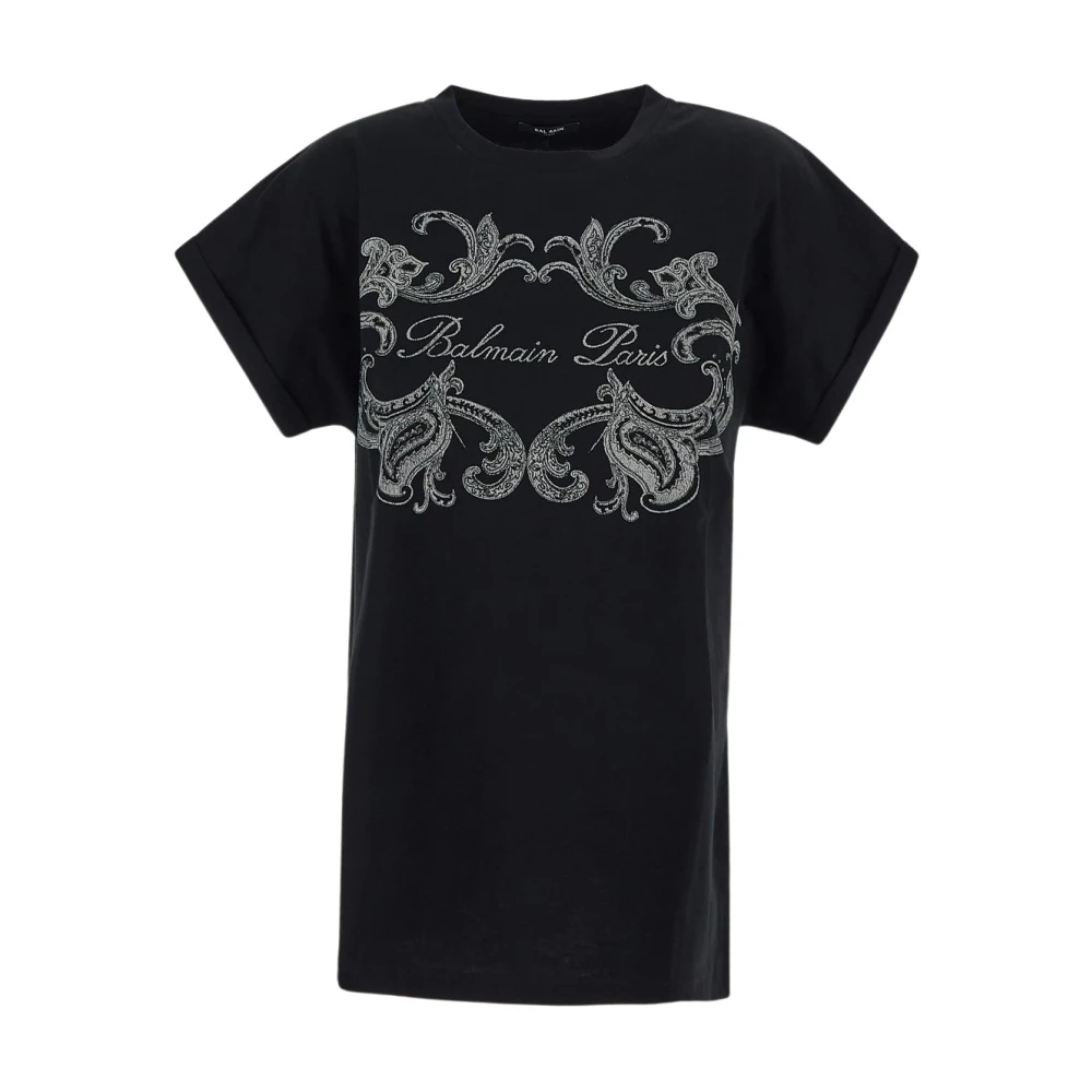 Balmain Zwarte Paisley Print T-shirts en Polos Black Dames