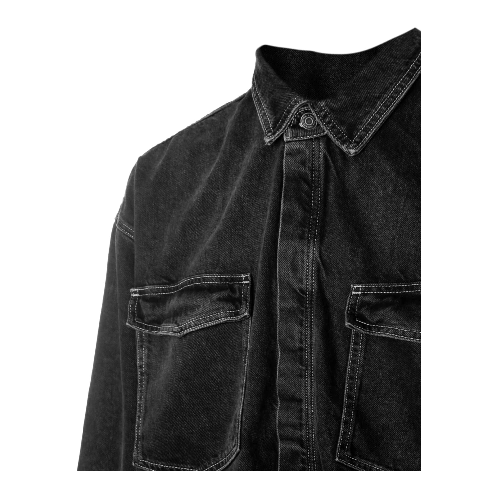 American vintage Denim Shirt Oversized Fit Metalen Knopen Black Heren