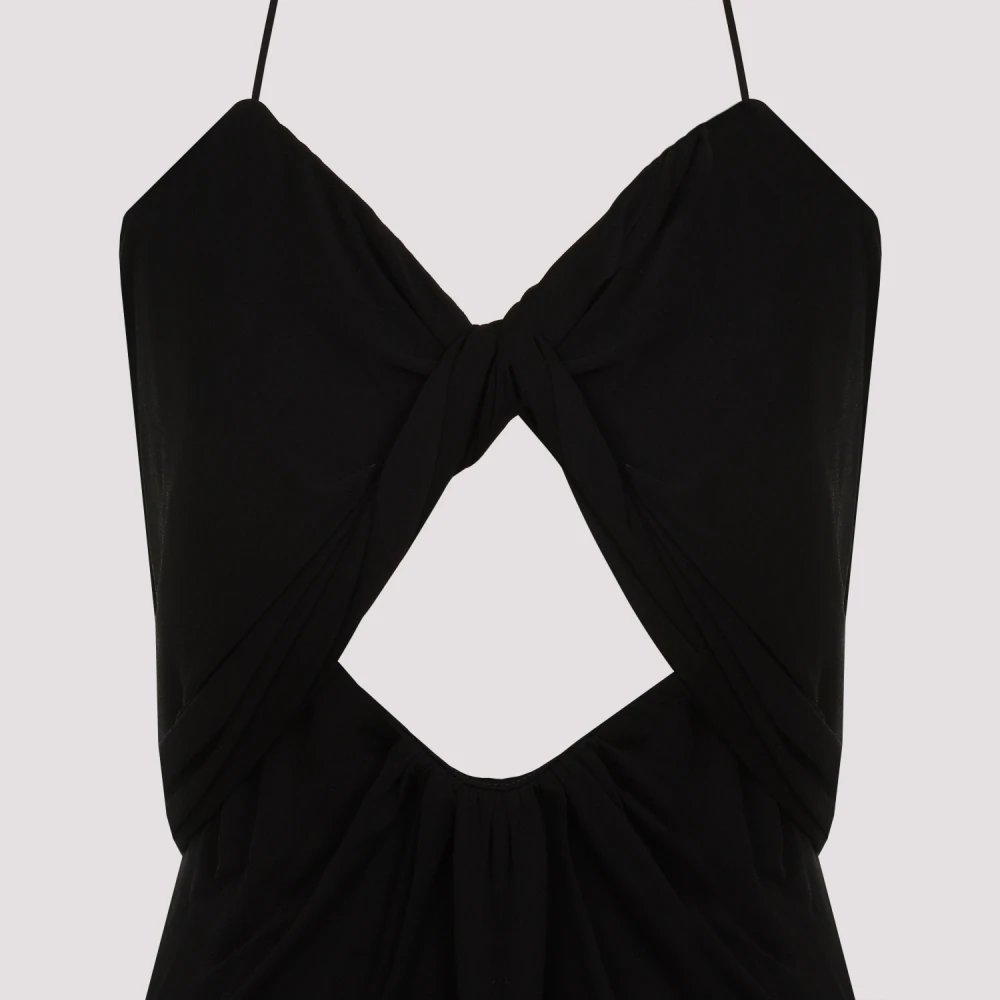 Saint Laurent Zwarte Viscose Jurk met Uitsnijddetail Black Dames