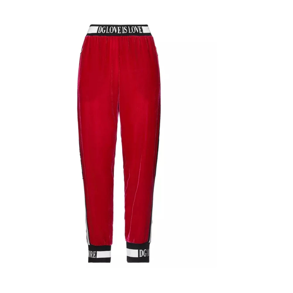 Dolce & Gabbana Rode fluwelen broek met elastische band Red Dames