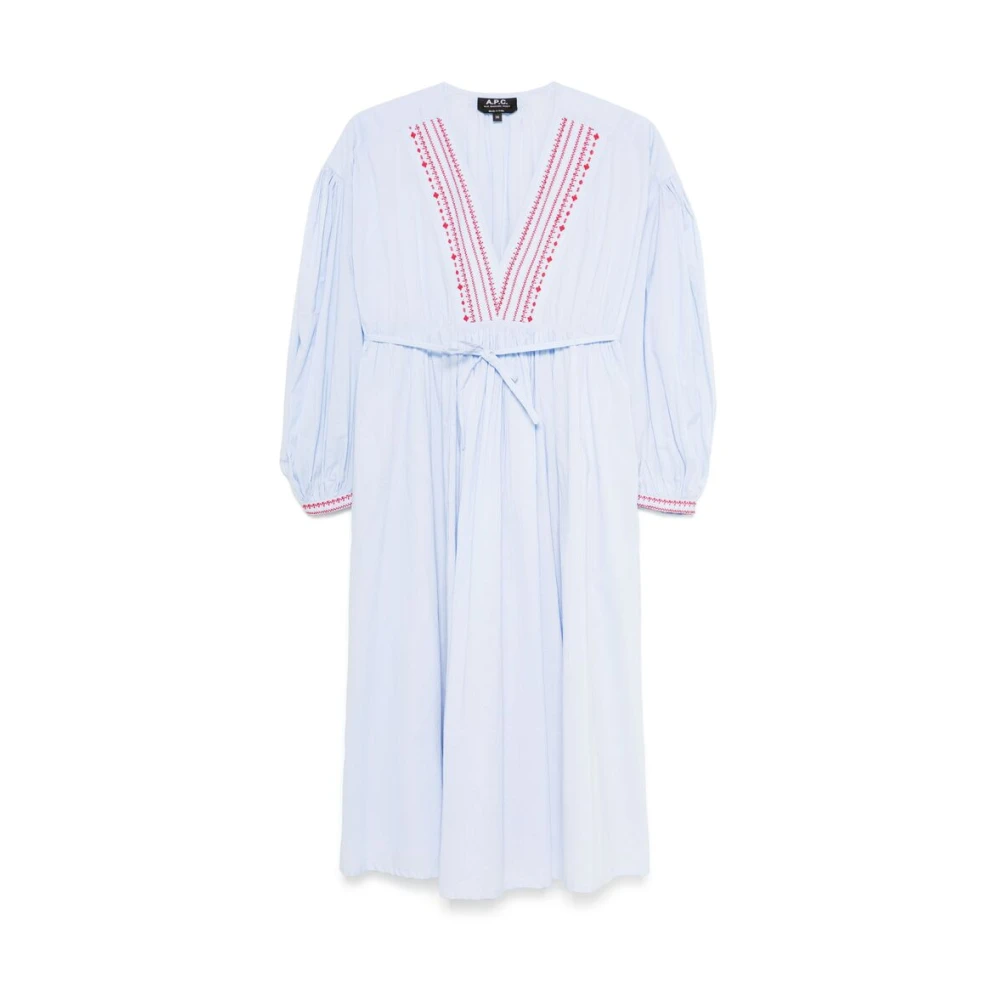 A.p.c. Geborduurde Lichtblauwe Jurk met Tailleband Blue Dames