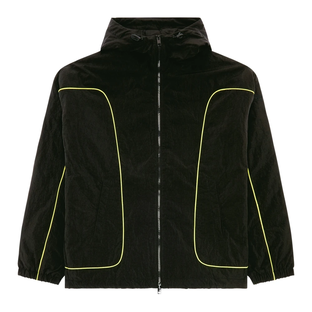 Diesel Padded hooded jacket in wrinkled nylon Black Heren
