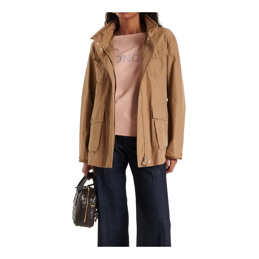 Moncler Snap Button Blend Jas met Zakken Brown Dames