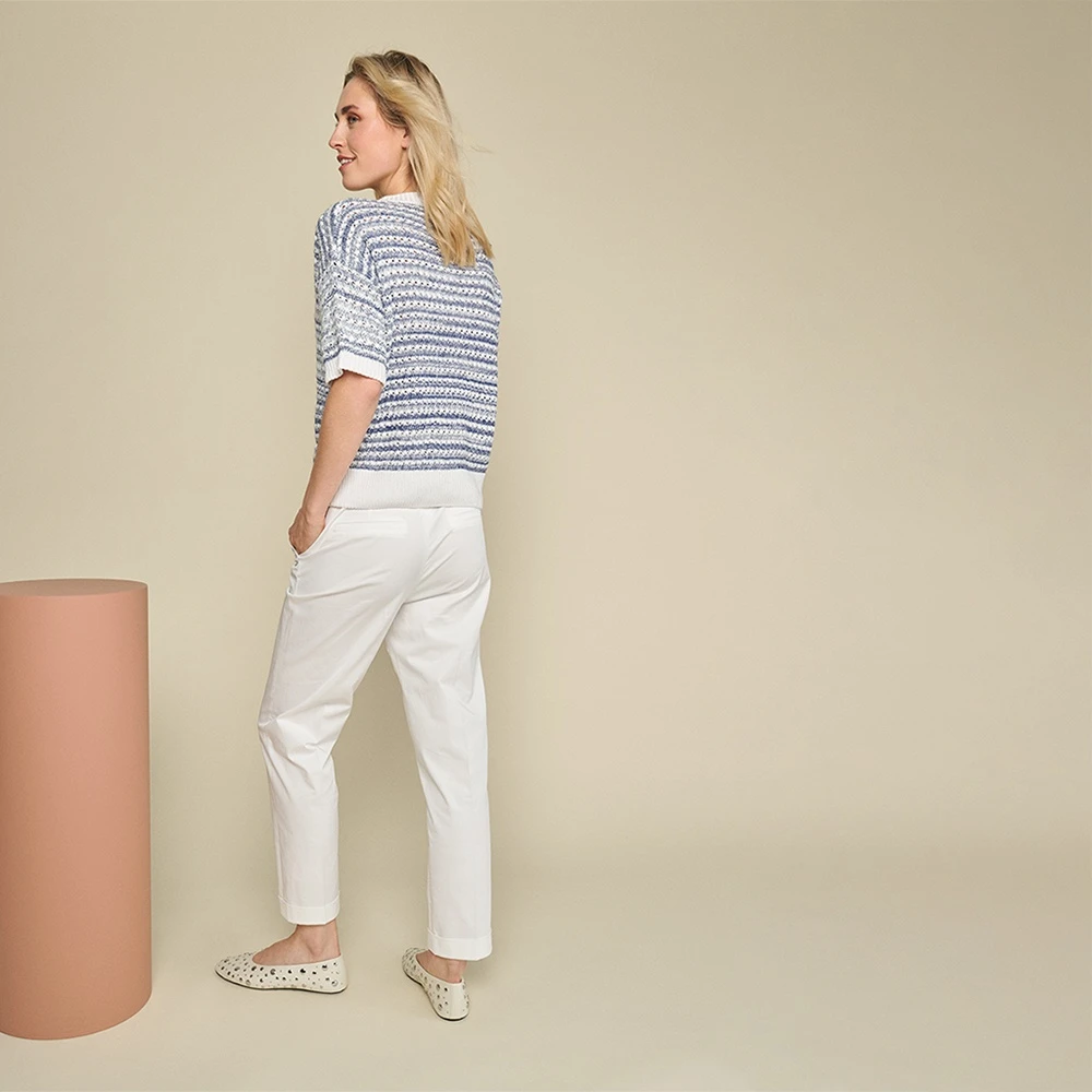 Marie Méro V-hals Gebreide Pullover met Contrasterende Kraag Blue Dames