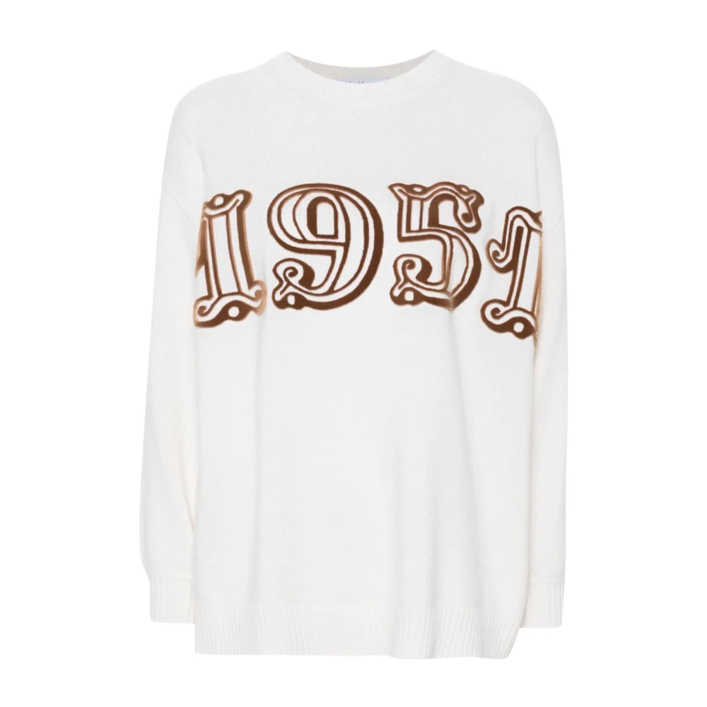 Max Mara Witte Wol-Kasjmier Trui met 1951 Motief White Dames