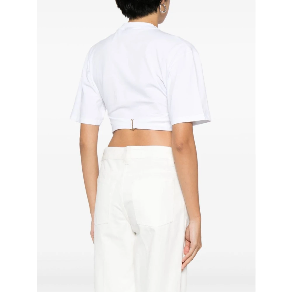 Jacquemus Wit Gedrapeerd Detail Crew Neck T-shirt White Dames