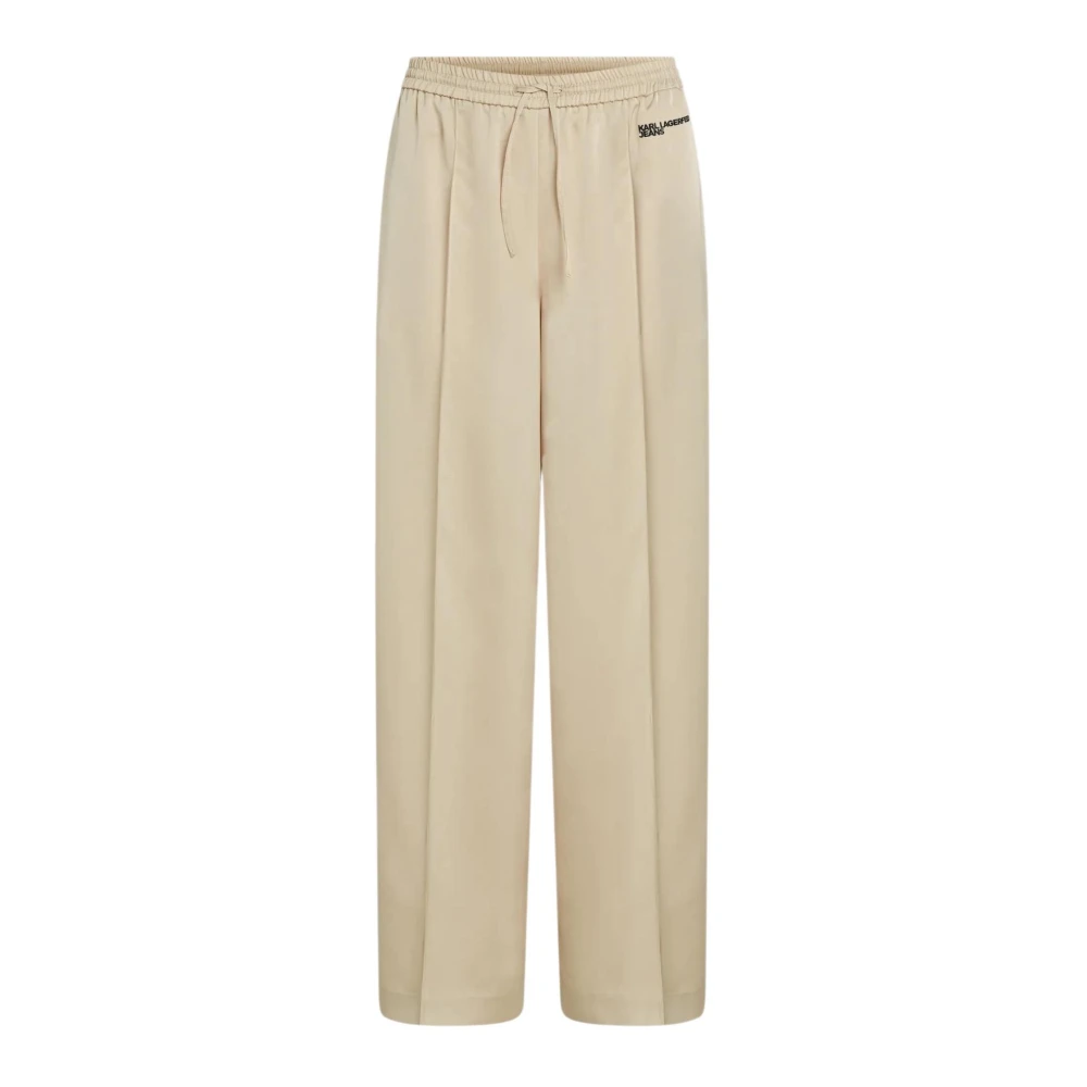 Karl Lagerfeld Beige Wide-Leg Satin Trousers - Female - Wide Trousers - L - Trousers