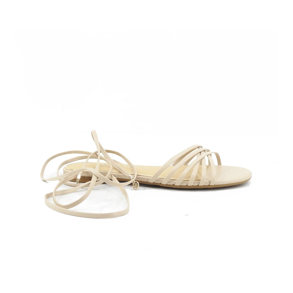 Guess Women's Beige Tasen Logo Sandals - Flat Sandals - 6 Uk - Shoes