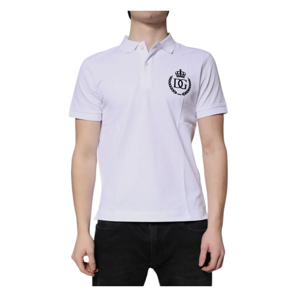 Dolce & Gabbana Men's White Cotton Crown Collared Polo
