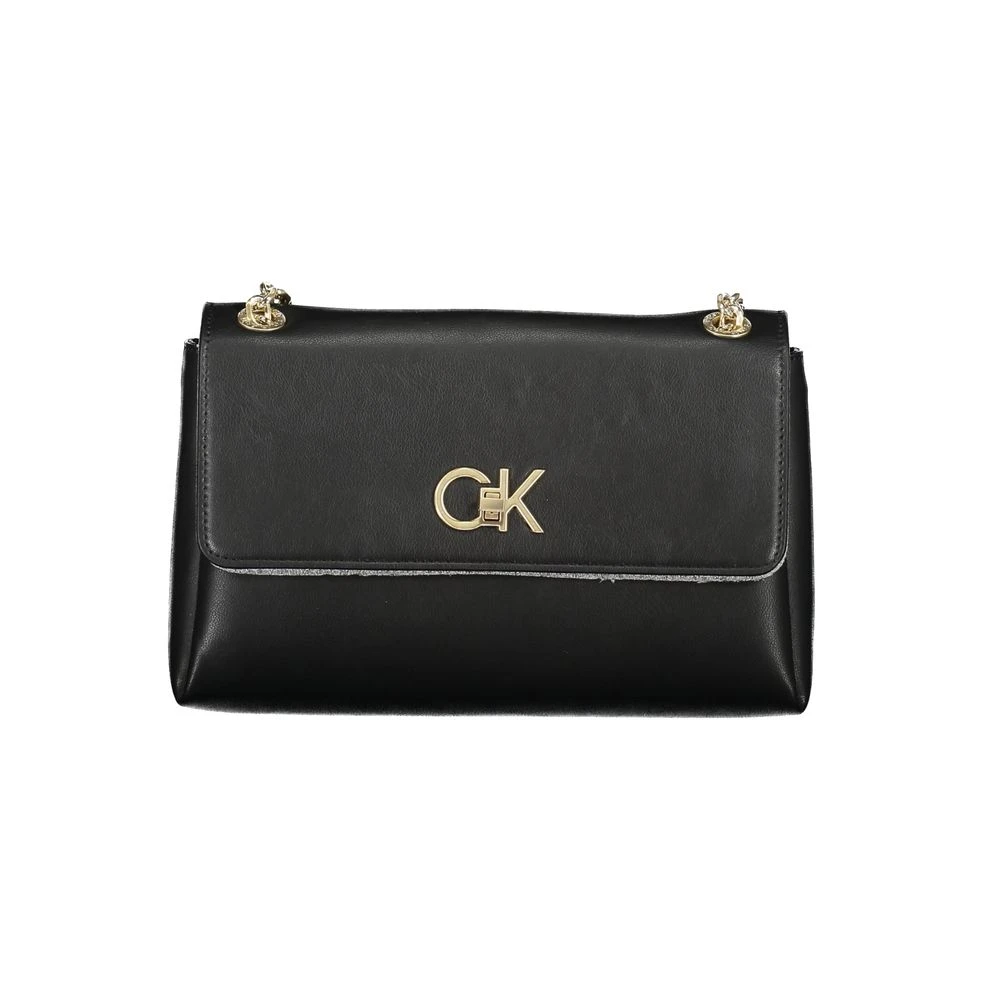 Calvin Klein Zwarte Polyester Schoudertas met Kettinghandvatten Black Dames