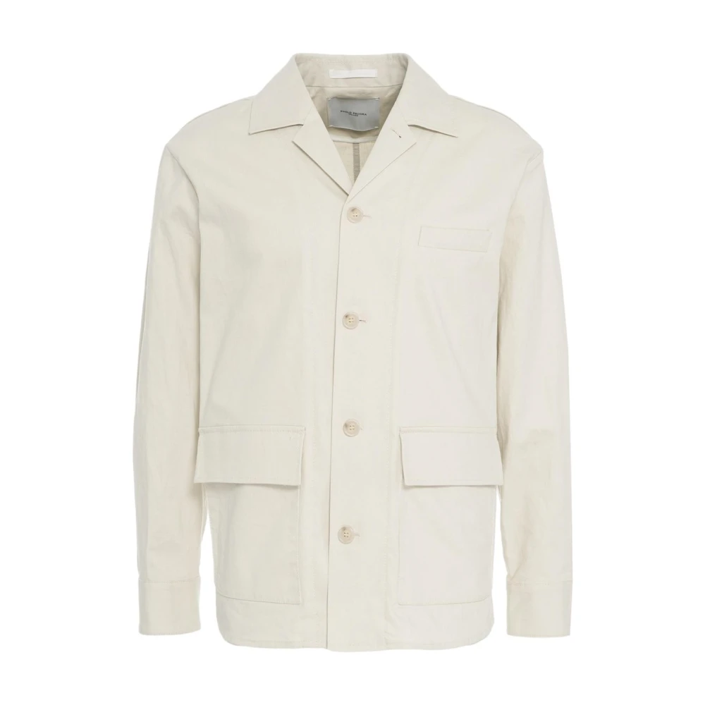 Paolo Pecora Beige Linnen Blend Overshirt Jas Beige Heren