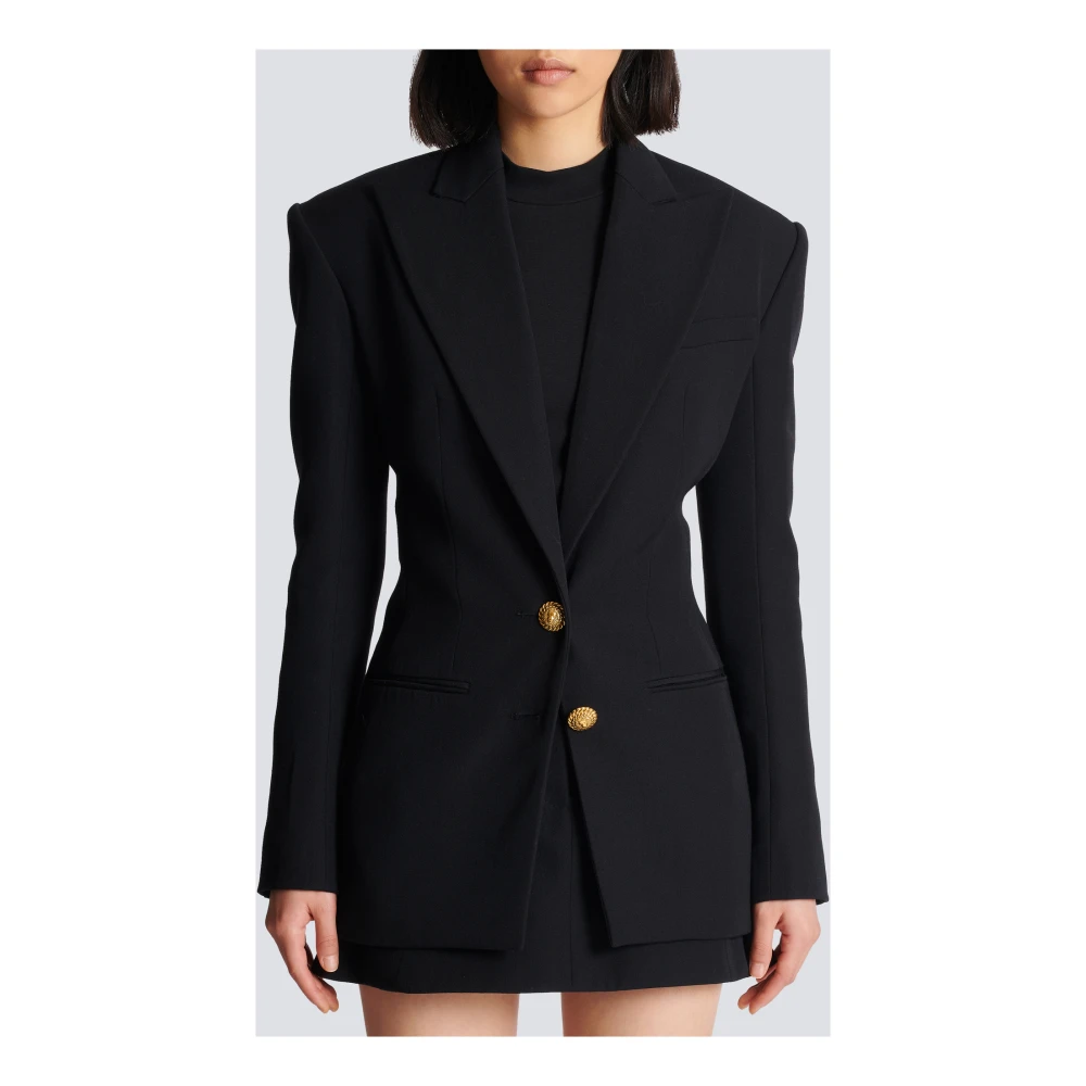 Balmain 2-knoops Jas met Getailleerde Taille Black Dames