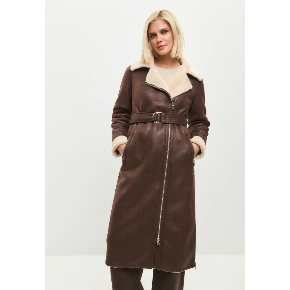 Cesare Gaspari Bruine Faux Reversible Shearling Lange Jas Brown Dames