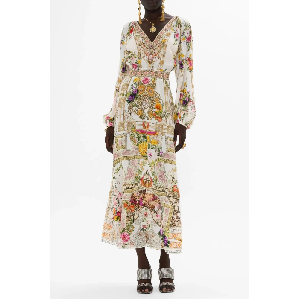 Camilla Zijden jurk met gerimpelde taille Egyptische roos Multicolor Dames