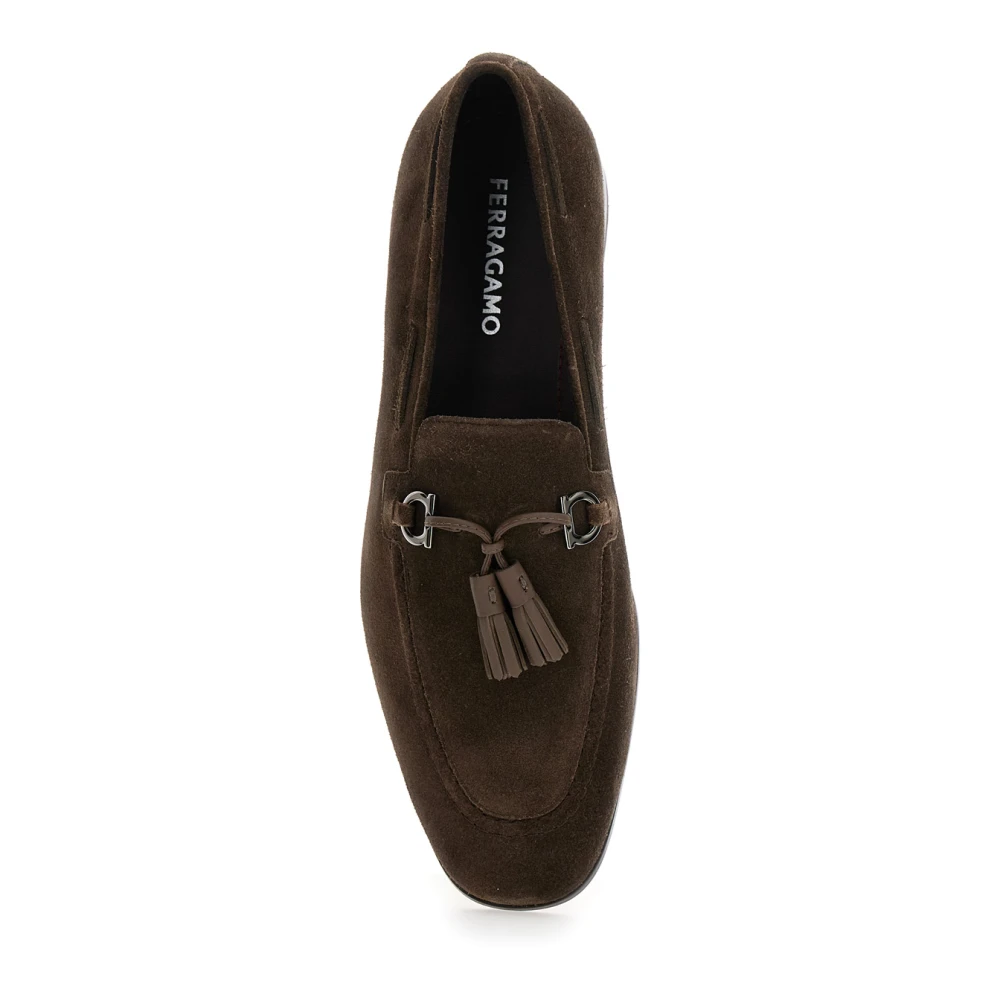 Salvatore Ferragamo Bruine Suède Loafers met Gancini Detail Brown Heren