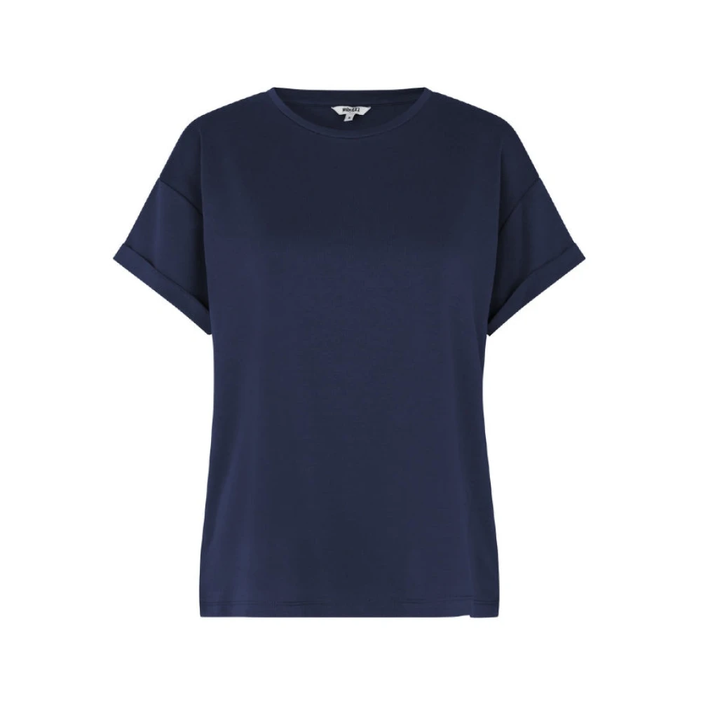 MbyM Donkerblauw Basic T-shirt met Omgeslagen Mouw Blue Dames