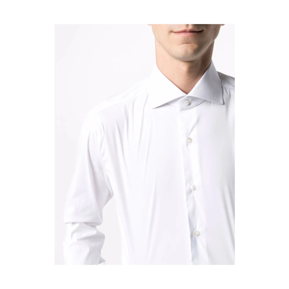 Barba Witte Katoenmix Overhemd met Spreidkraag White Heren