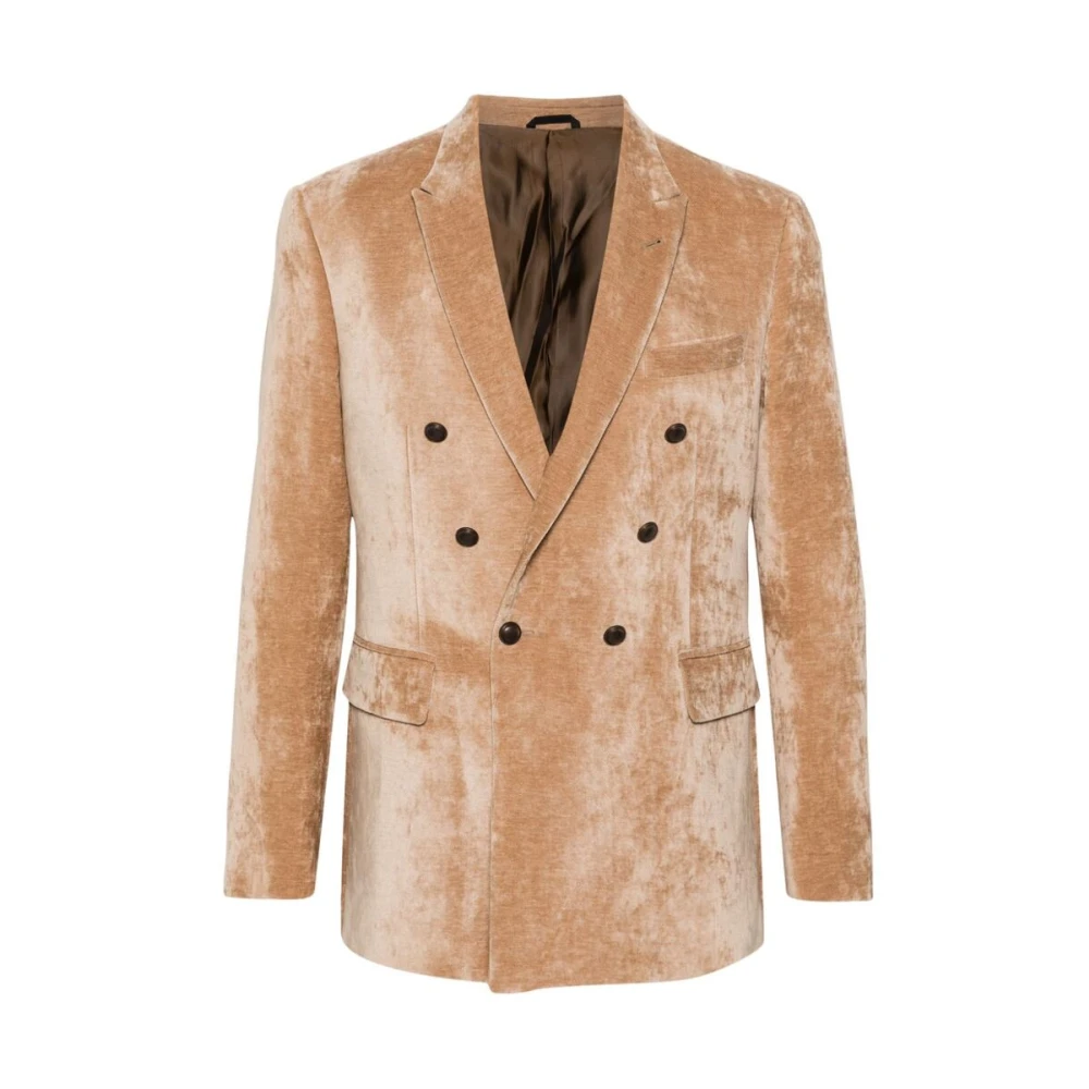Reveres 1949 Velours Double-Breasted Jas met Peak Revers Beige Heren