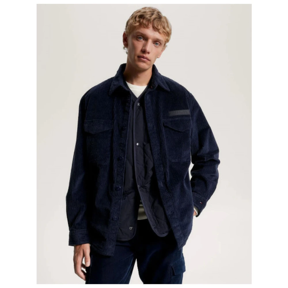 Tommy Hilfiger Ribfluwelen overhemd met knoopzakken Blue Heren