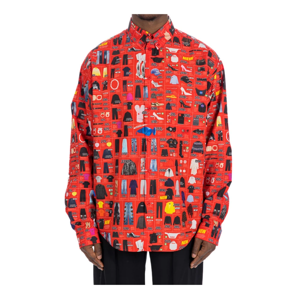 Balenciaga Gedrukt Herenoverhemd All-Over Prijzen Red Heren