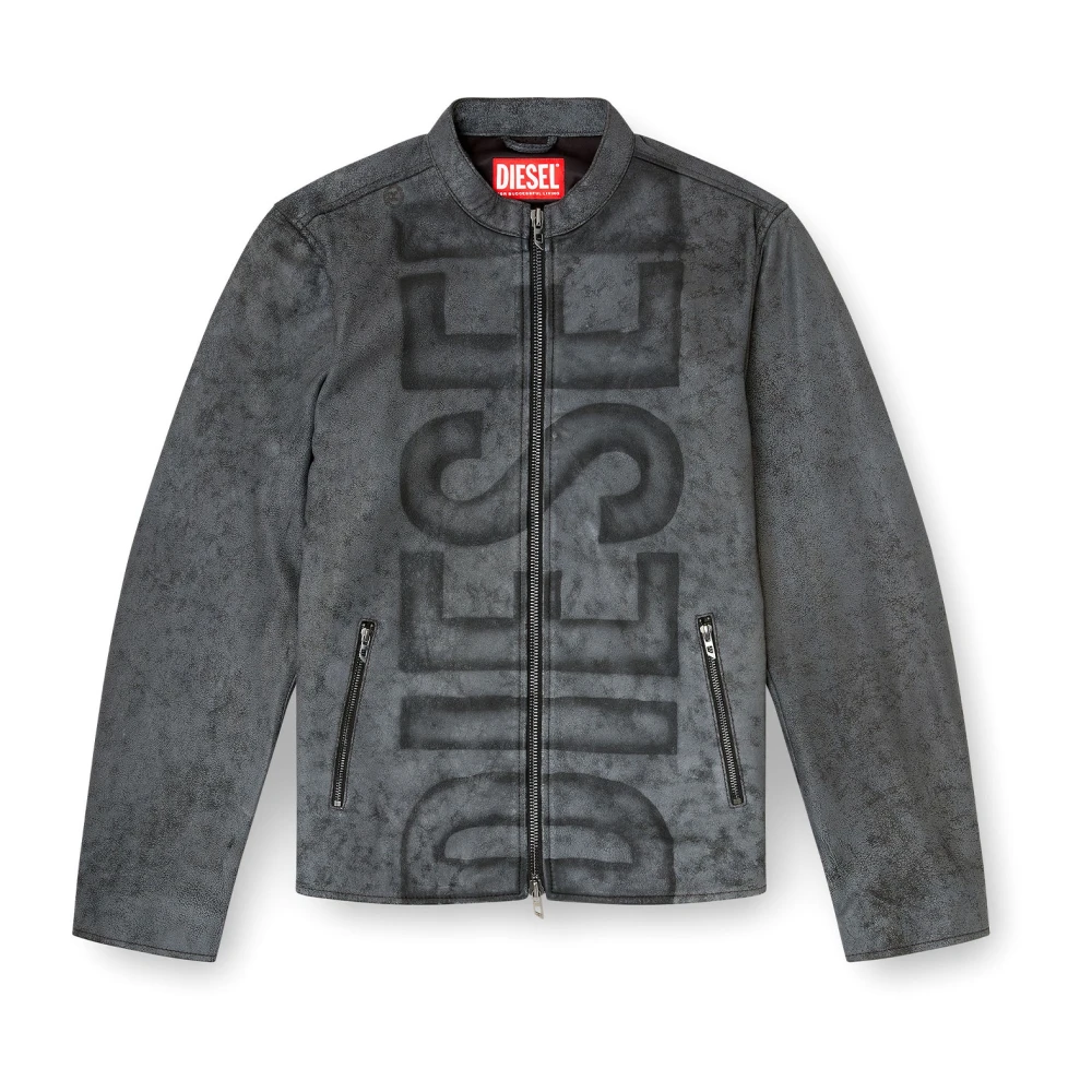 Diesel Men's Gray Light Jackets, Xl, Grey Zip Jacket With Lettering Logo
