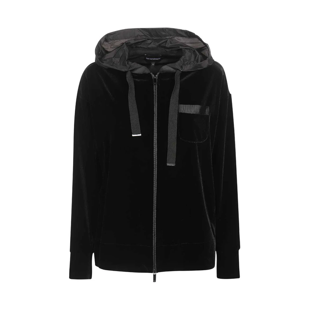 Emporio Armani Hoodie met volledige ritssluiting en voorzak Black Dames