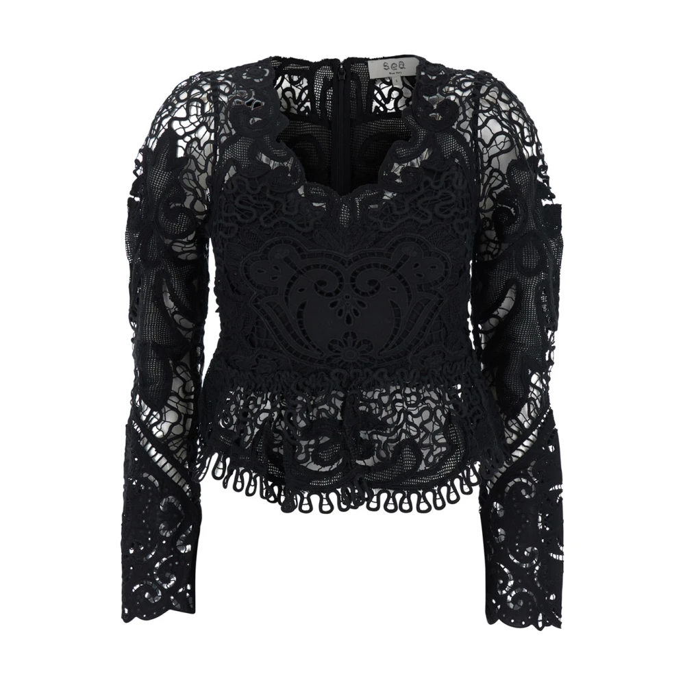 Sea NY Zwart Geborduurde Katoenen Cropped Top Black Dames