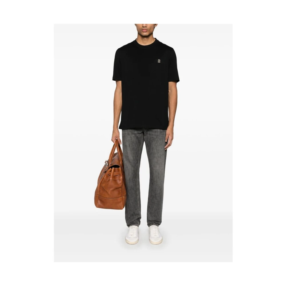 BRUNELLO CUCINELLI Zwarte Crew Neck T-shirt met Korte Mouwen Black Heren