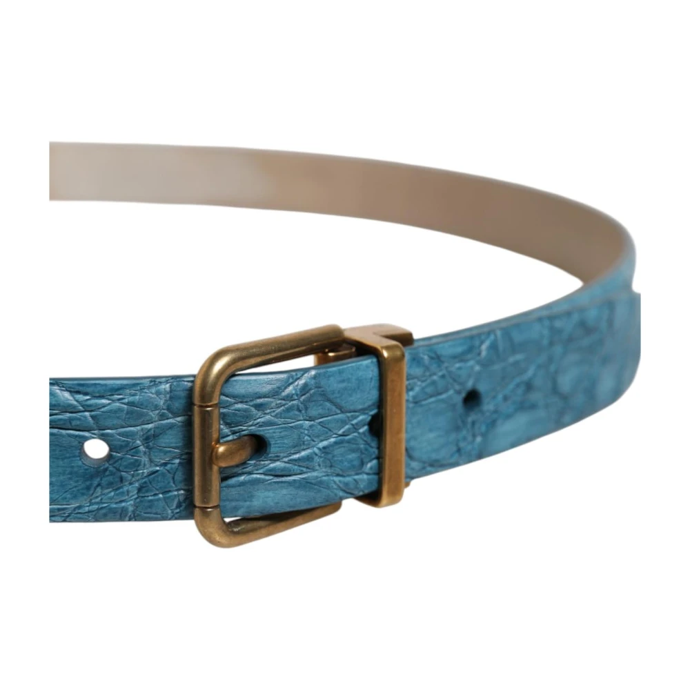 Dolce & Gabbana Blue Leather Classic Gold Metal Buckle Belt - 95 cm / 38 Inches - Image 2