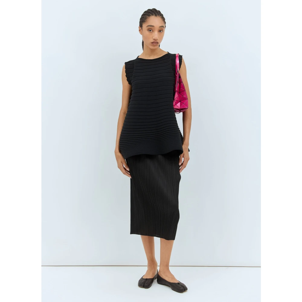 Issey Miyake Geplooide Boothals Gebreide Top Black Dames