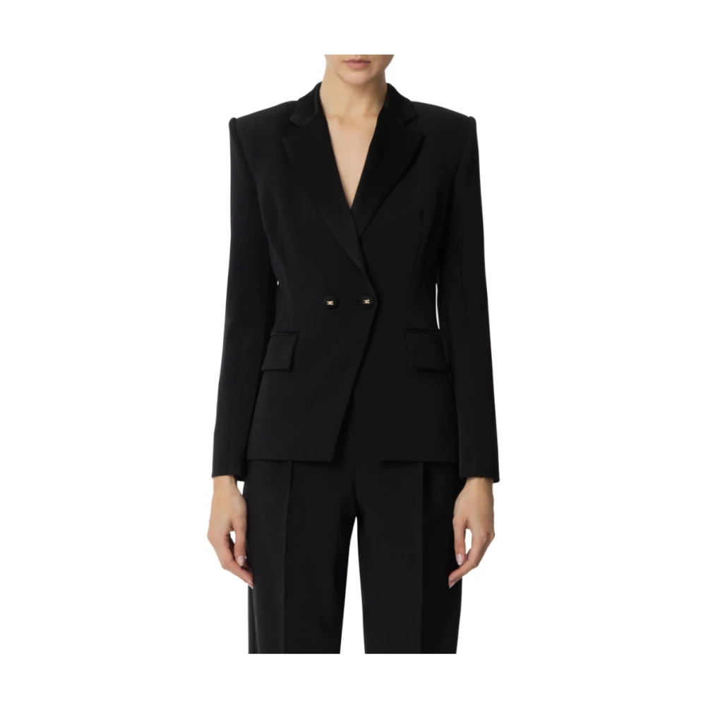 Elisabetta Franchi Women's Black Blazers, L, Single-Breasted Crêpe Blazer