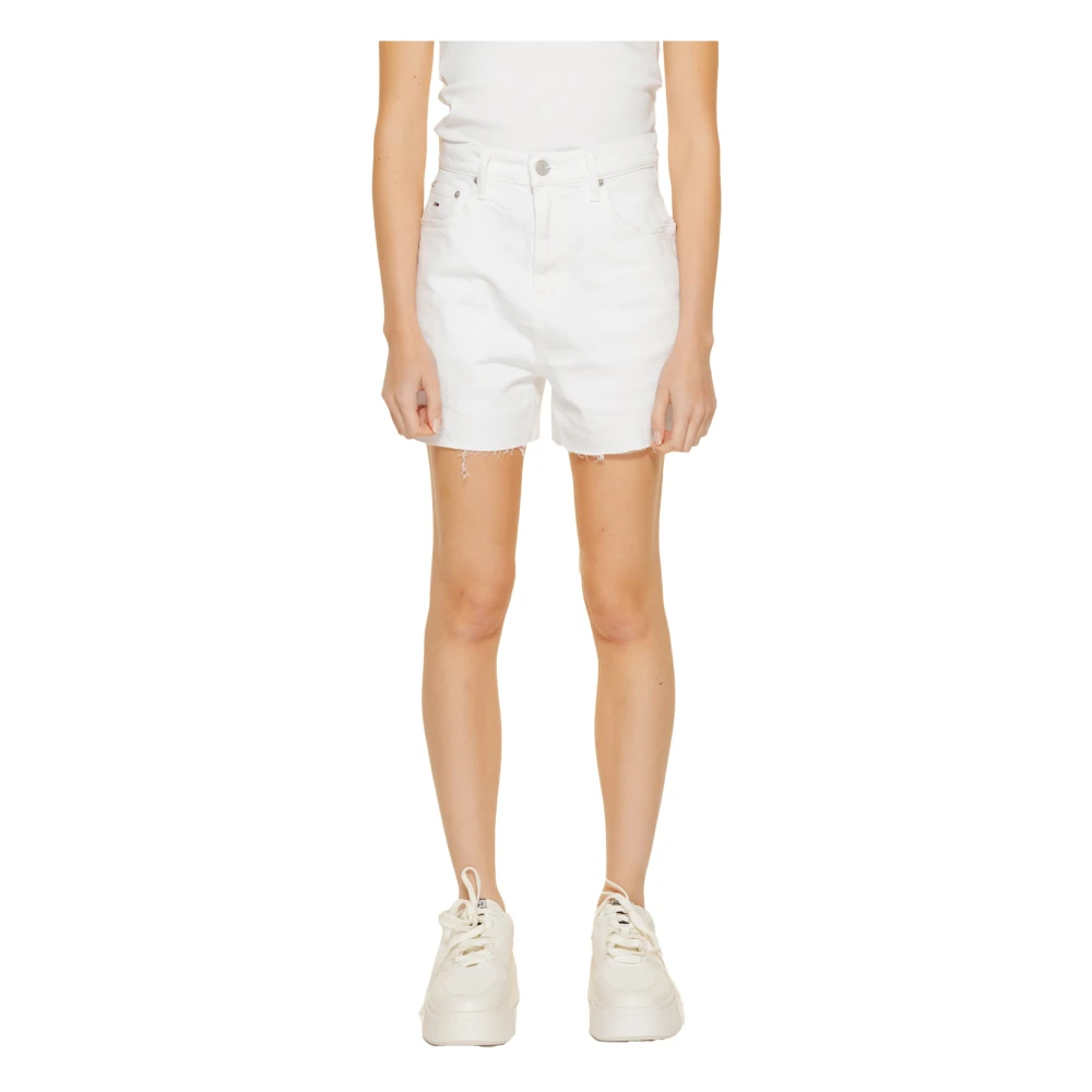 Tommy Jeans Vita Bomulls Dams Shorts Dragkedja Knapp White, Dam